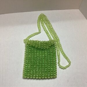 Vintage Vanessa beaded crossbody bag in Lime Green. Beaded strap drop is 21.5”